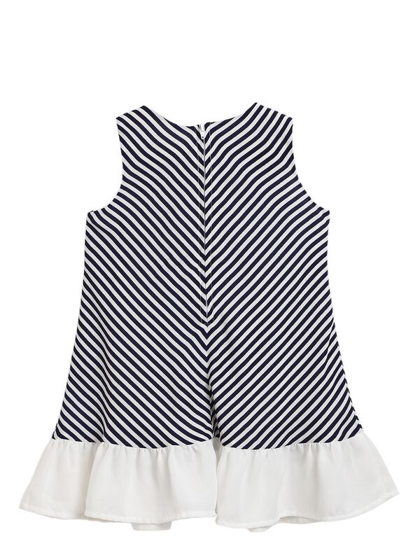 Girls White & Blue Short Sleeve Striped Dress image number 1